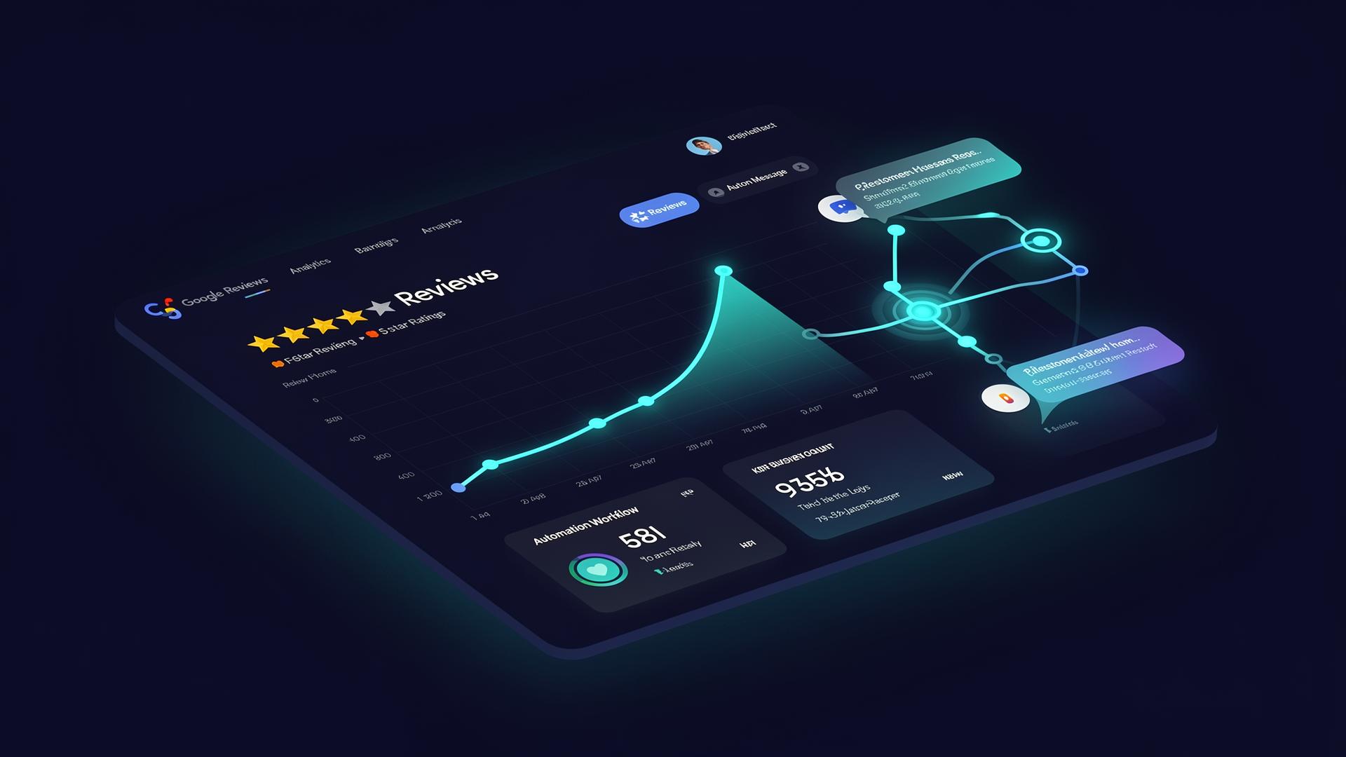 BizHubAI dashboard showing Google review growth, customer messages and automation workflows